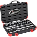 Socket set 19–50 mm, 21 pcs (V2318N, VIGOR)