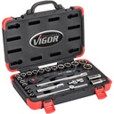 Socket set 10–32 mm, 25 pcs (V2460N, VIGOR)