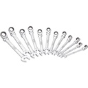 Ratcheting combination wrench set with hinged head, 12 pcs, 8–19 mm (V2818, VIGOR)