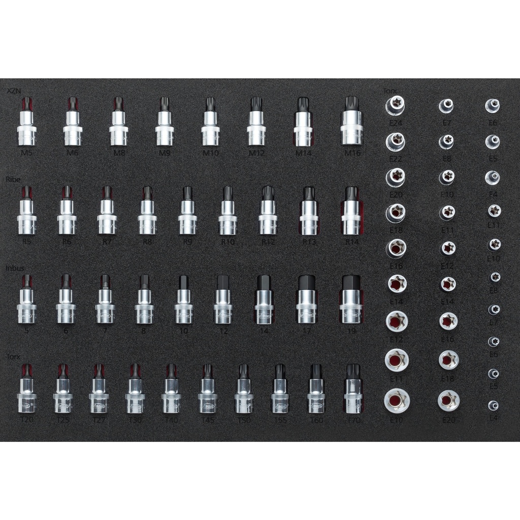 Socket and bit set 5–19 mm, E4–E24, T20–T70, 64 pcs (V2837, VIGOR)