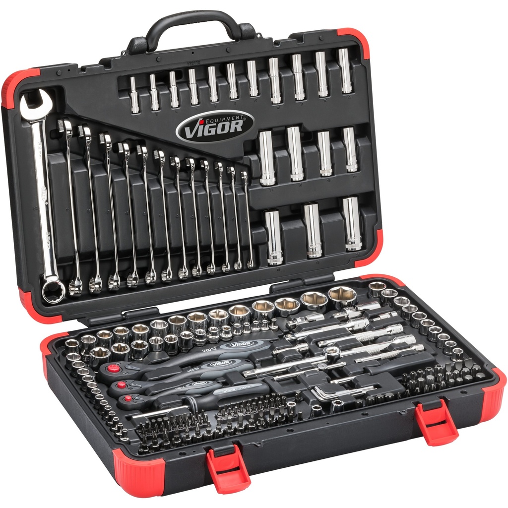 Socket set 1/4, 3/8 and 1/2 inch, 212-piece (V3277N, VIGOR)