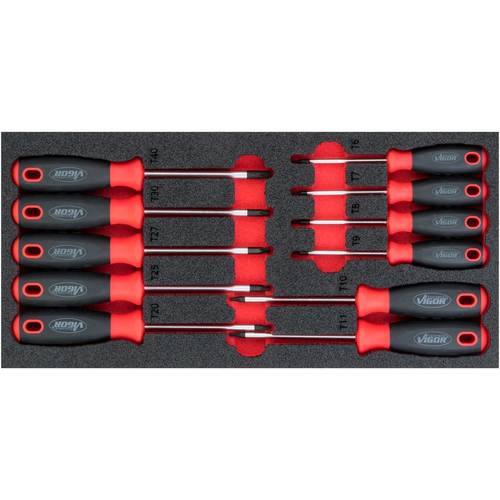 TORX screwdriver set in foam insert T6–T40, 11 pieces (V4991, VIGOR)