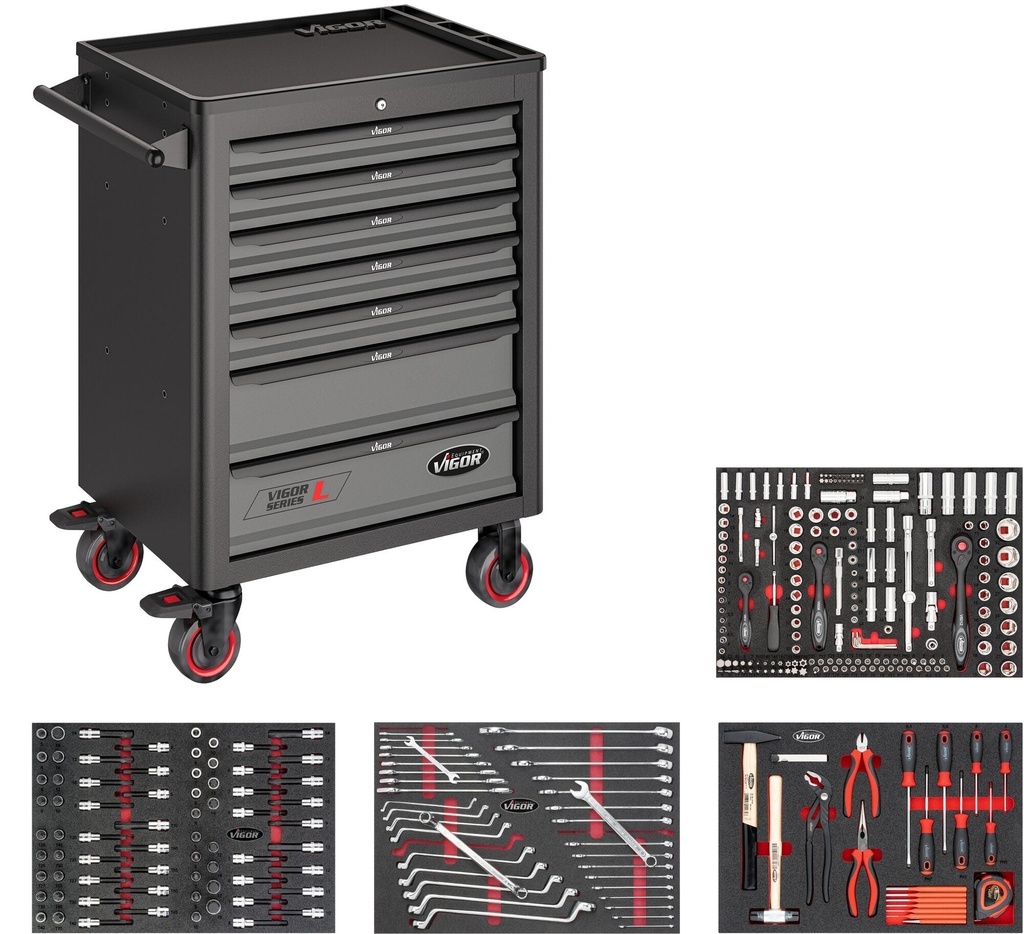 Tool trolley Series L, with assortment, 317 pieces (V5055, VIGOR)