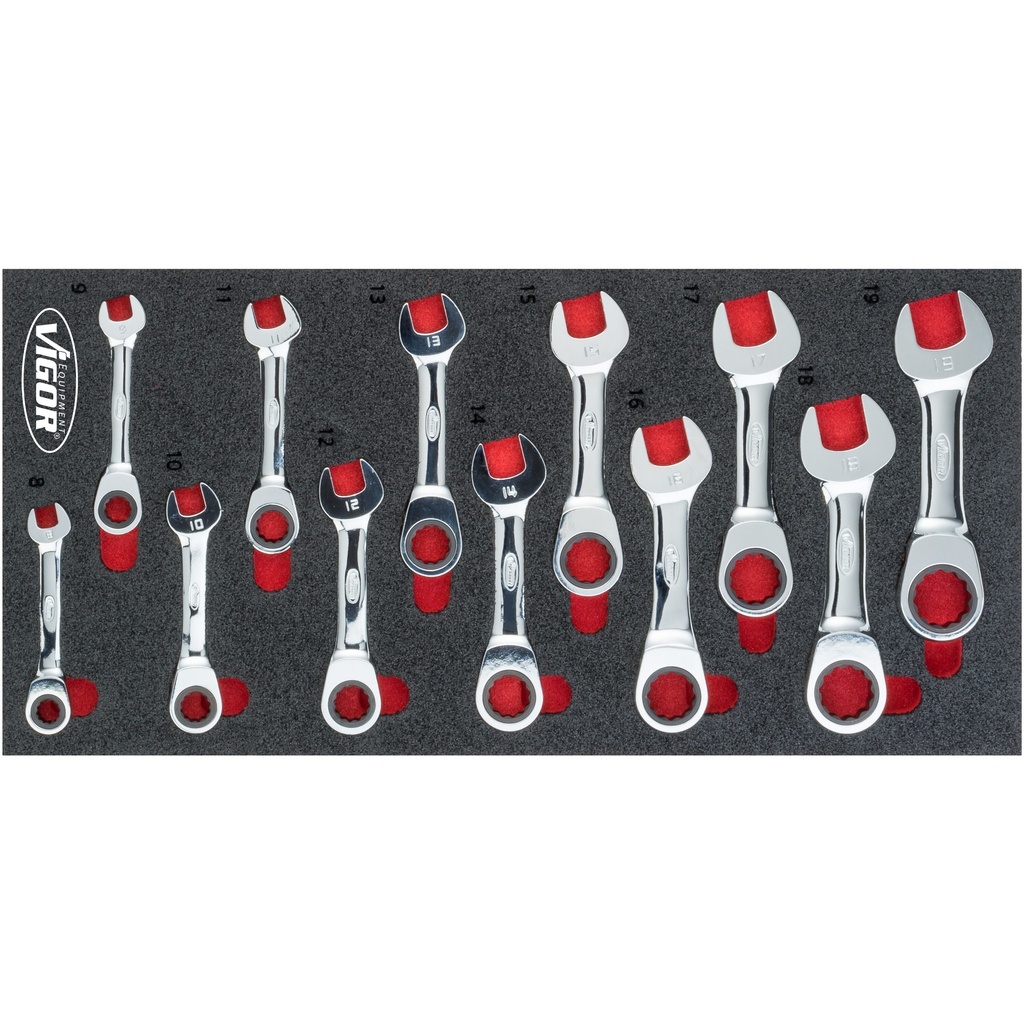 Ratcheting combination wrench set, short (V5075, VIGOR)