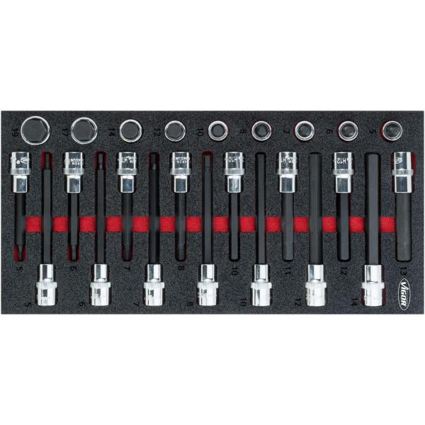 Hex screwdriver socket set, 1/2 inch, 5–19 mm, 24 pieces (V5097, VIGOR)