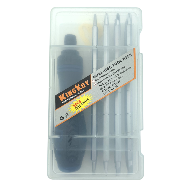 ⬡ Ratcheting screwdriver with interchangeable bits (9 pcs) (KR696G, KINGROY)