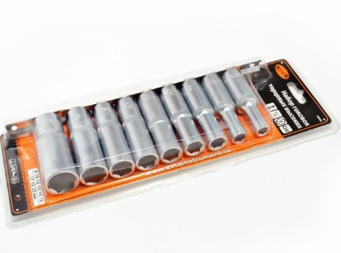 Long socket set 9 pcs (1/2", 6-point, 8-22 mm) AvtoDelo (39836, BALTWERK)
