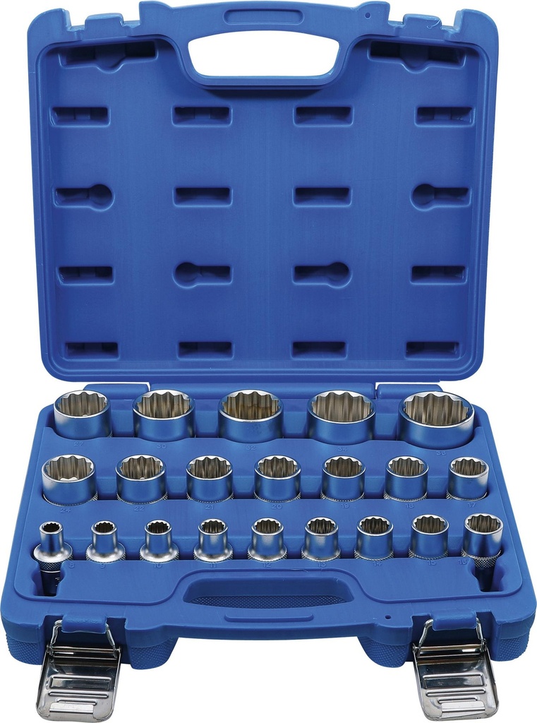 Galvučių rinkinys 12vnt. (1/2", 6-kamės, 10,11,12,13,14,15,16,17,18,19,21,22mm)(plate) AVTODELO 398 (39854, BALTWERK)