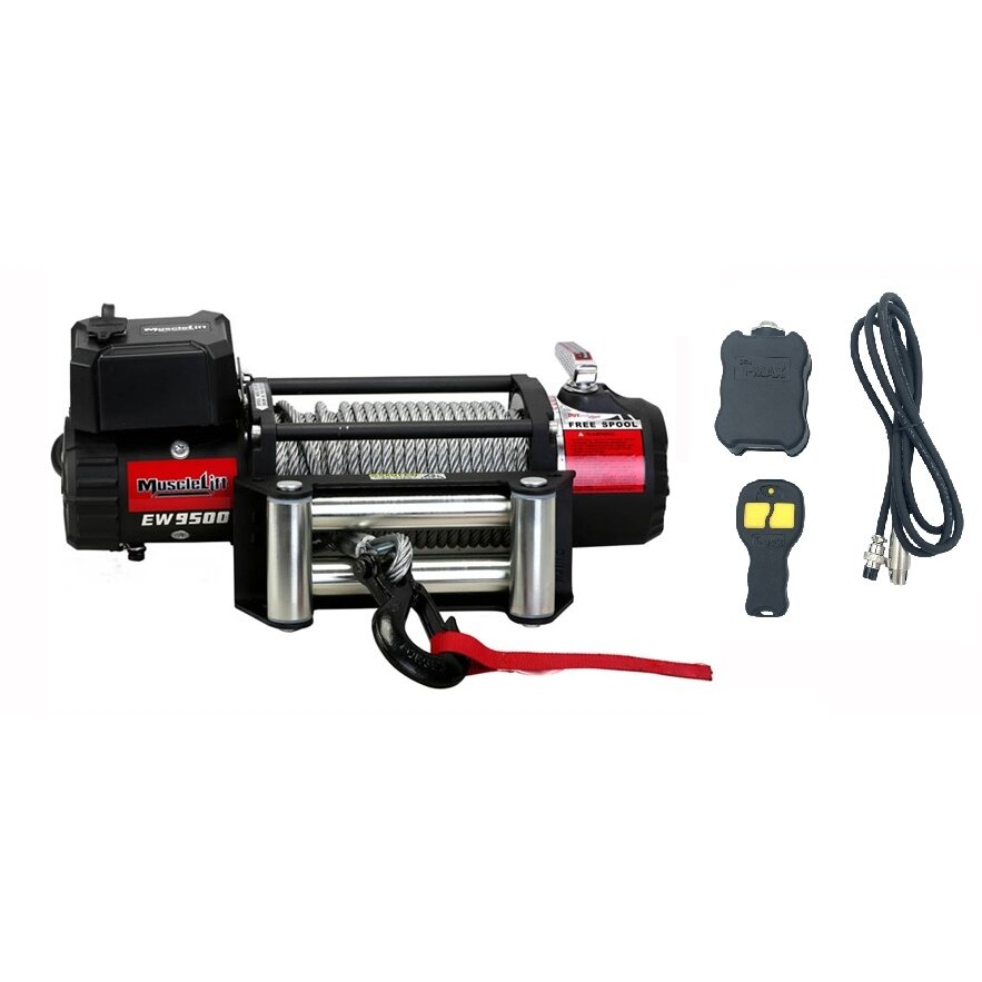 ⬡ Elektrinė gervė (Muscle Lift) 12V 9500 svr./4315 kg, su radijo distanciniu valdymu (EW950012MLR, T-MAX)
