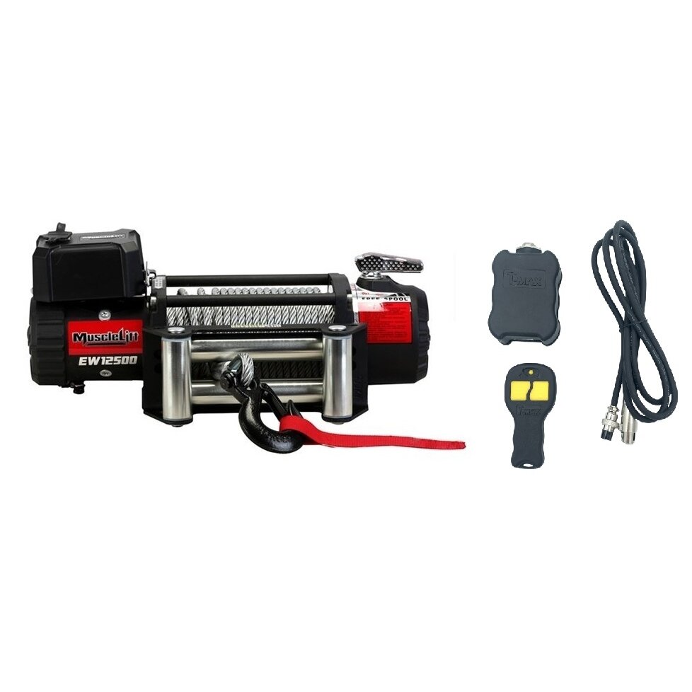 ⬡ Elektrinė gervė (Muscle Lift) 12V 12500 svr./5665 kg, su radijo distanciniu valdymu (EW1250012MLR, T-MAX)