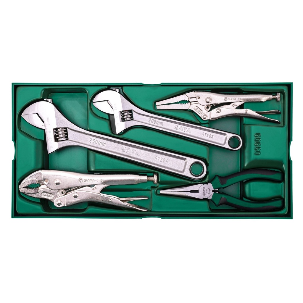 ⬡ Tray. Adjustable wrench and pliers set 5pcs. (S09909, SATA)