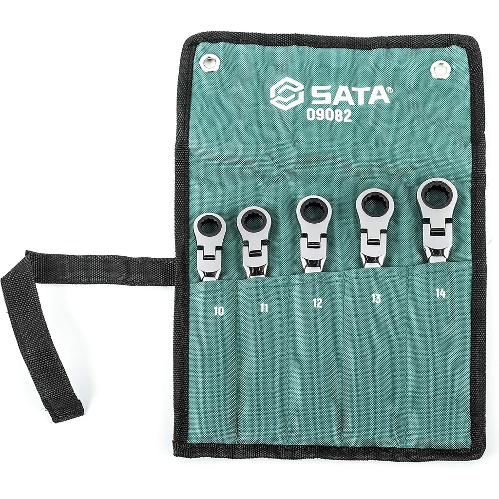 ⬡ Terkšlinių raktų su lankstoma galva rinkinys 5 vnt. (10-14 mm) (S09082, SATA)