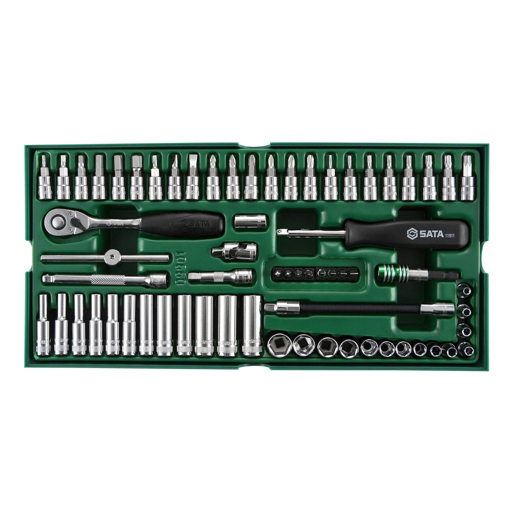 ⬡ Padėklas. Galvučių rinkinys 1/4" 66 vnt. (S09901, SATA)
