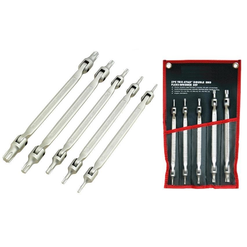 ⬡ Double flexi-head TORX wrench set 5pcs. (SW5052, ELLIENT TOOLS)