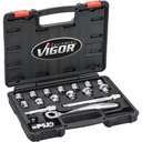 Super flat socket set 8–22 mm, 3/8 inch, 18 pcs (V6202, VIGOR)