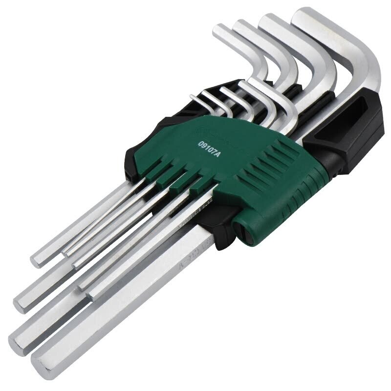⬡ L formos ilgų šešiabriaunių raktų rinkinys 9 vnt. (1,5-10 mm) (S09107A, SATA)