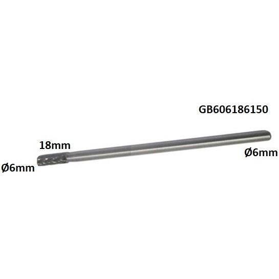 ⬡ Long carbide rotary burr shape B cylinder (ZYAS) with end cut Ø6 x 18mm (GB606186150)