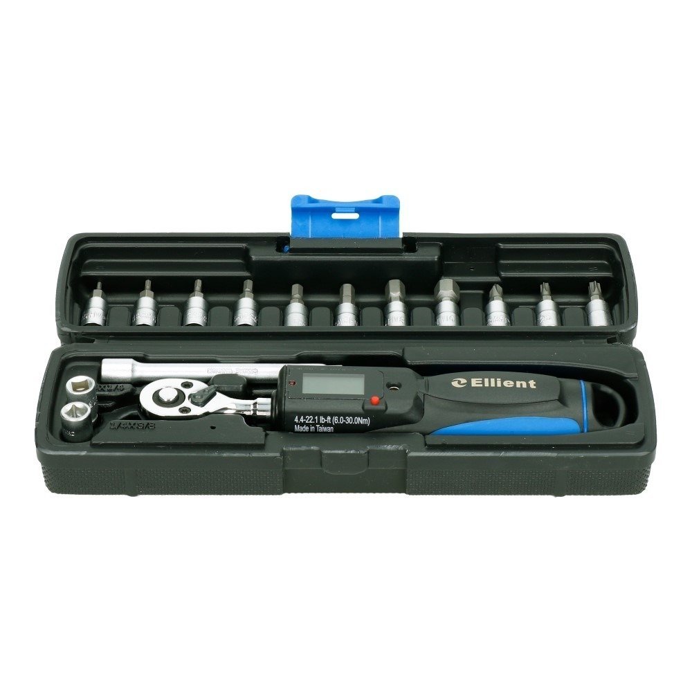 ⬡ 1/4" Dinamometrinis raktas 6-30Nm skaitmeninis su antgalių rink. (SW3054, ELLIENT TOOLS)
