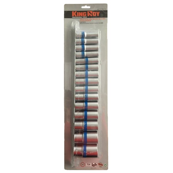 ⬡ 1/2" Dr. Deep socket set 15pcs. 12pt (KR3176315, KINGROY)