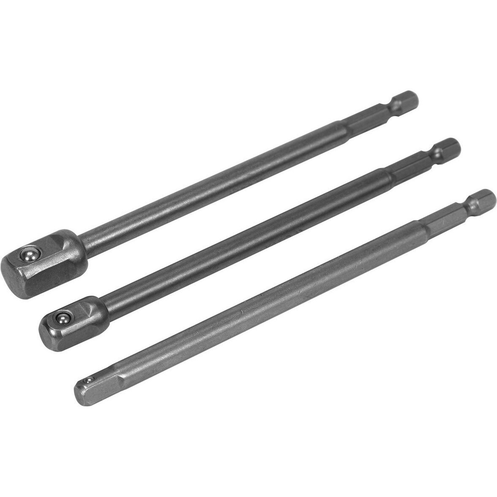⬡ 1/4" + 3/8" + 1/2" Dr. Drill socket long adapter set 3pcs. (YT04628, YATO)