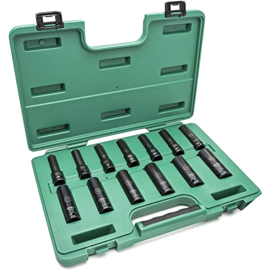 ⬡ 1/2" Dr. Deep thin wall impact socket set 13pcs. (ST34398T, SATA)