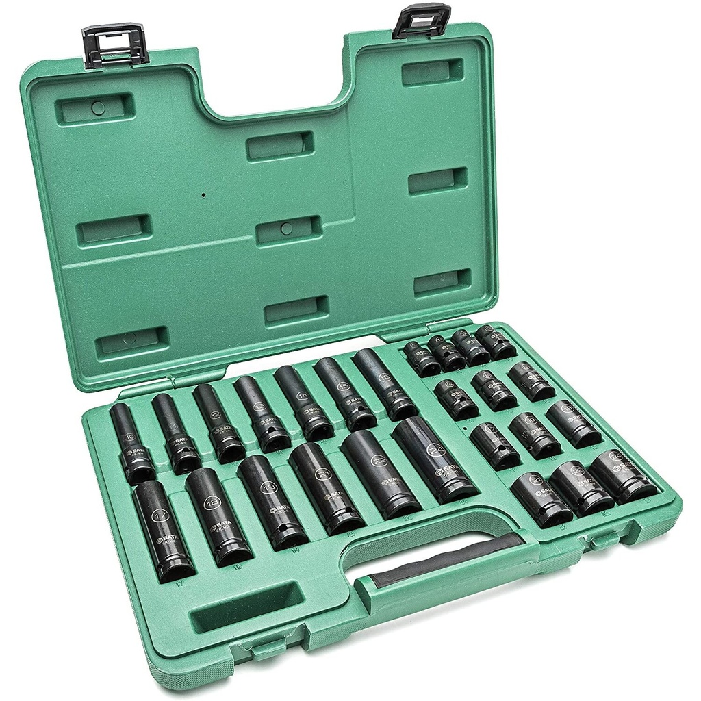 ⬡ 1/2" Prailgintų ir trumpų smūginių galvučių rinkinys (10-24mm)(26vnt) (plonasienės) (ST34399T, SATA)