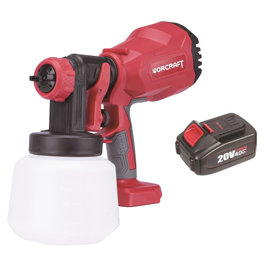 ⬡ Li-ion Cordless Spray Gun Ø1.8mm, Ø2.6mm WORCRAFT 20V LI-ION (CSGS20LIA, WORCRAFT)