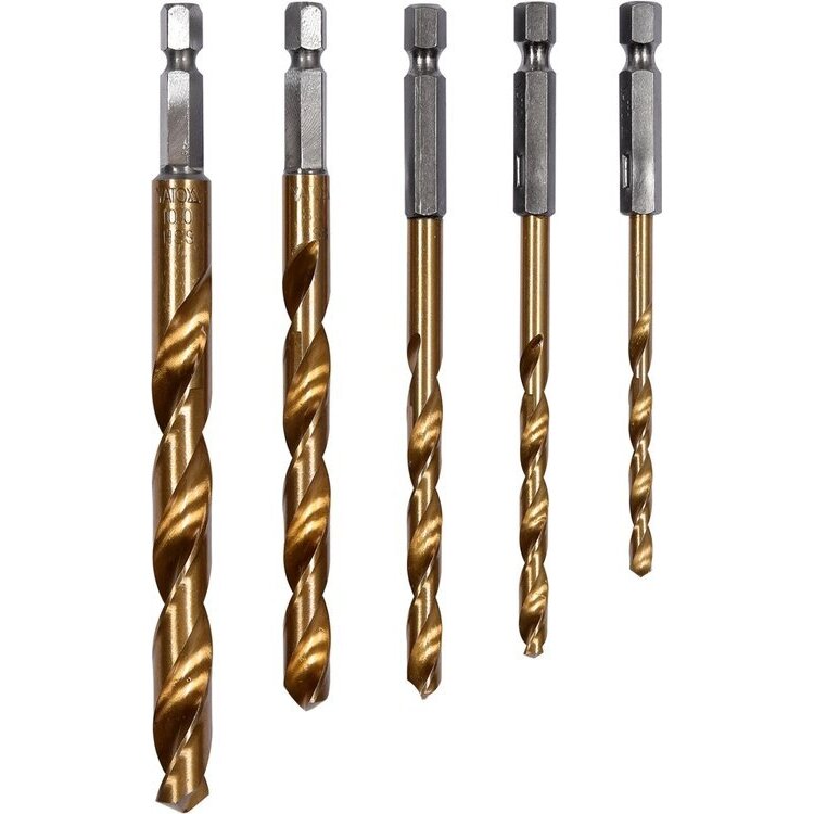 ⬡ Spiralinių grąžtų rinkinys DIN338 5 vnt. 4,0-10,0 mm su titano danga (YT44700, YATO)
