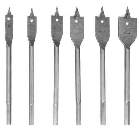 ⬡ Flat wood spade drill bit set, 6 pcs, 10-25 mm (KD10548)