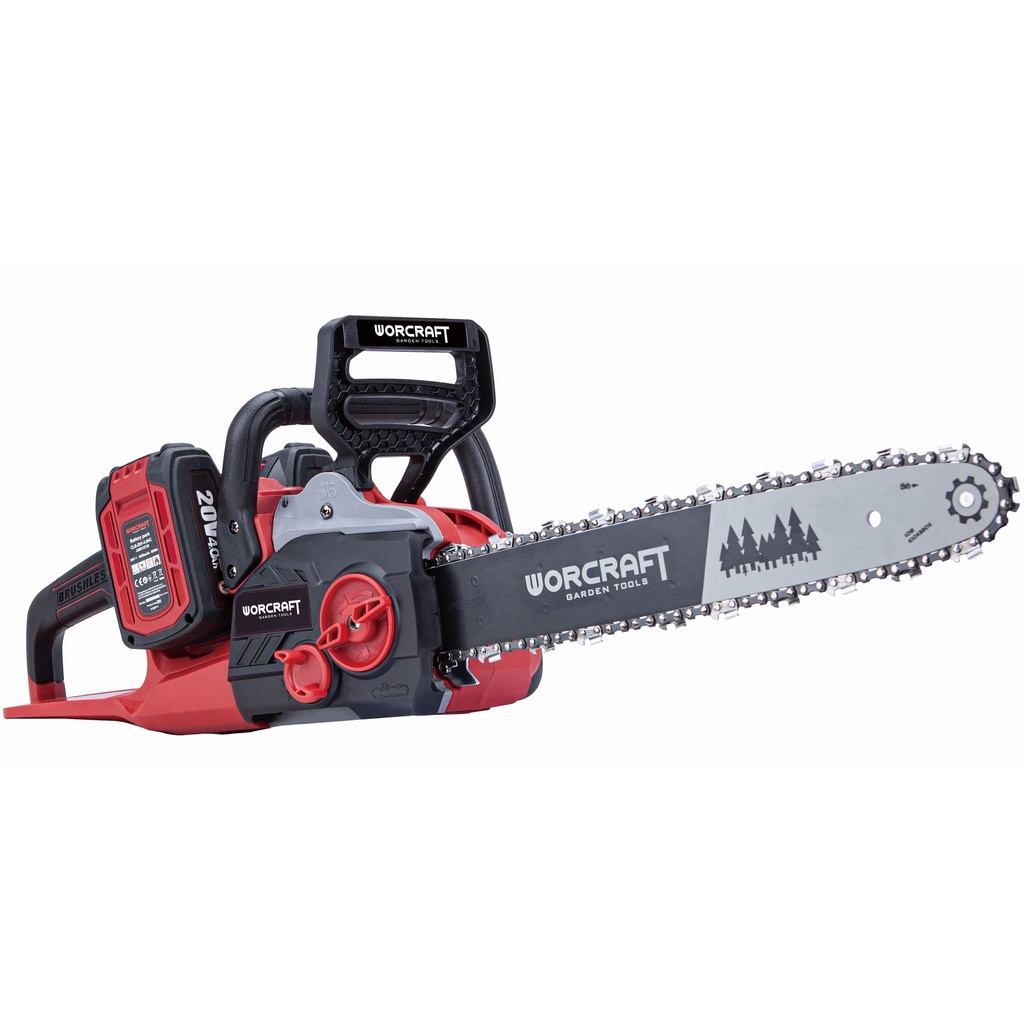 ⬡ Akumuliatorinis grandininis pjūklas 40 V (20 V + 20 V), juosta 406 mm (CGCS40LIBA, WORCRAFT)