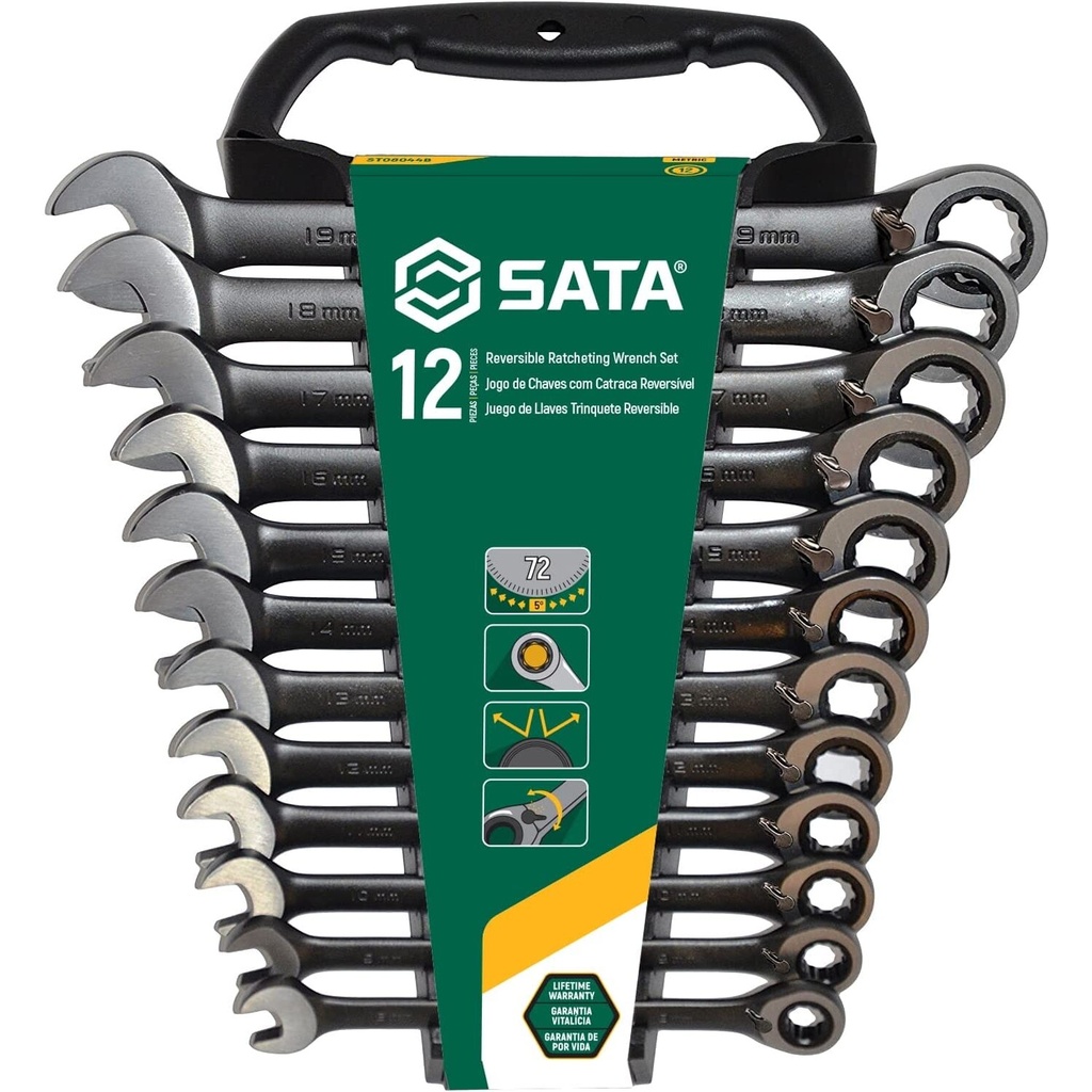 ⬡ Reversible gear wrenches set 12pcs (8-19mm) (ST08044B, SATA)
