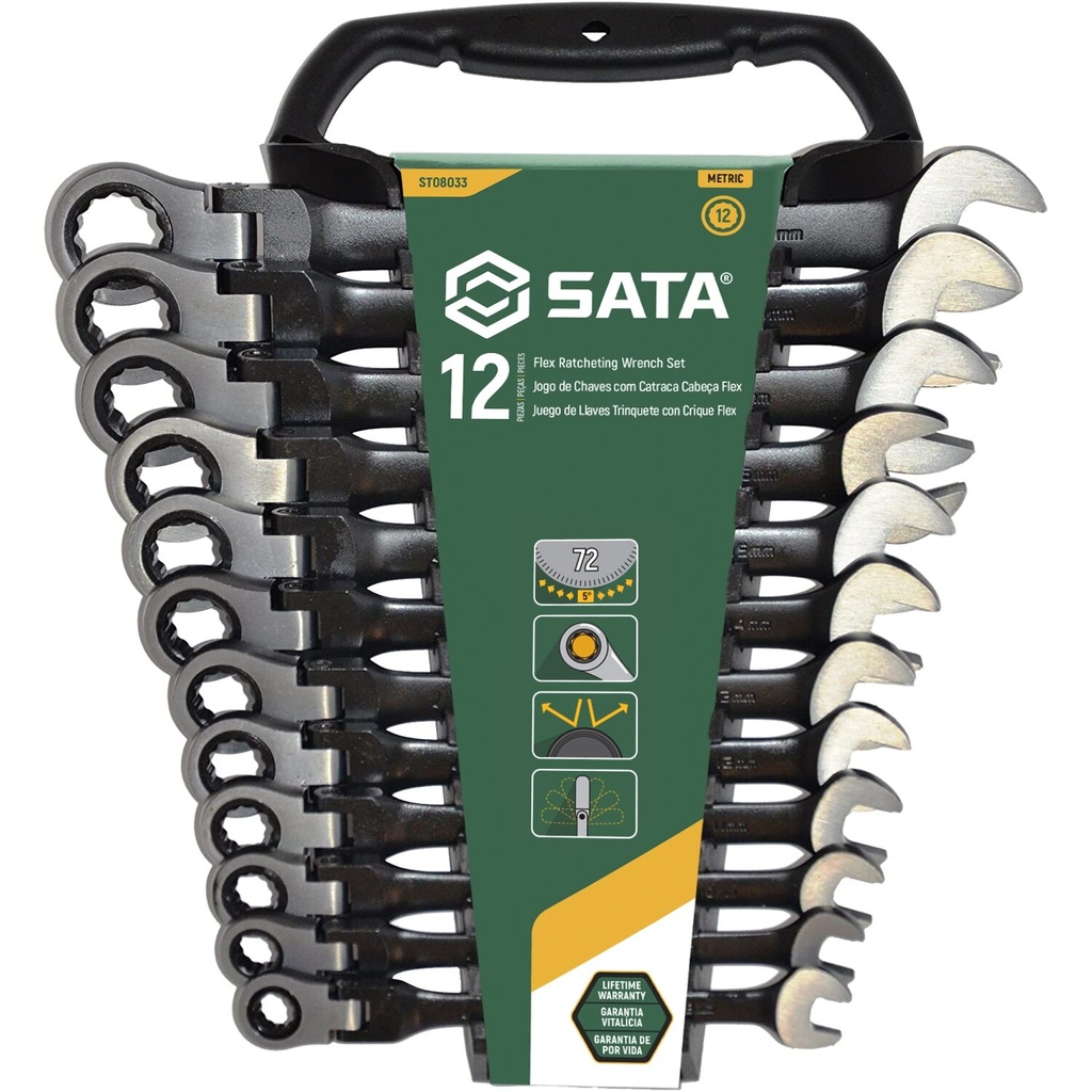 ⬡ Flex head gear wrenches set 12pcs (8-19mm) (ST08033, SATA)