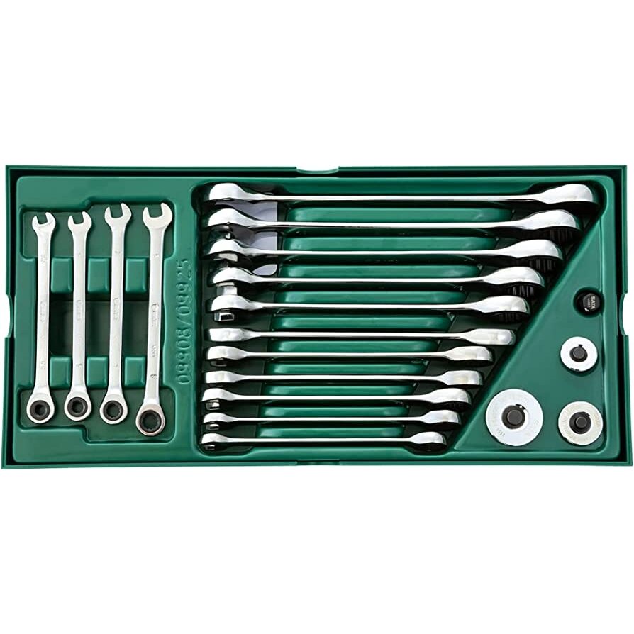 ⬡ Tray. Ratcheting combination wrench set 19pcs (S09908, SATA)