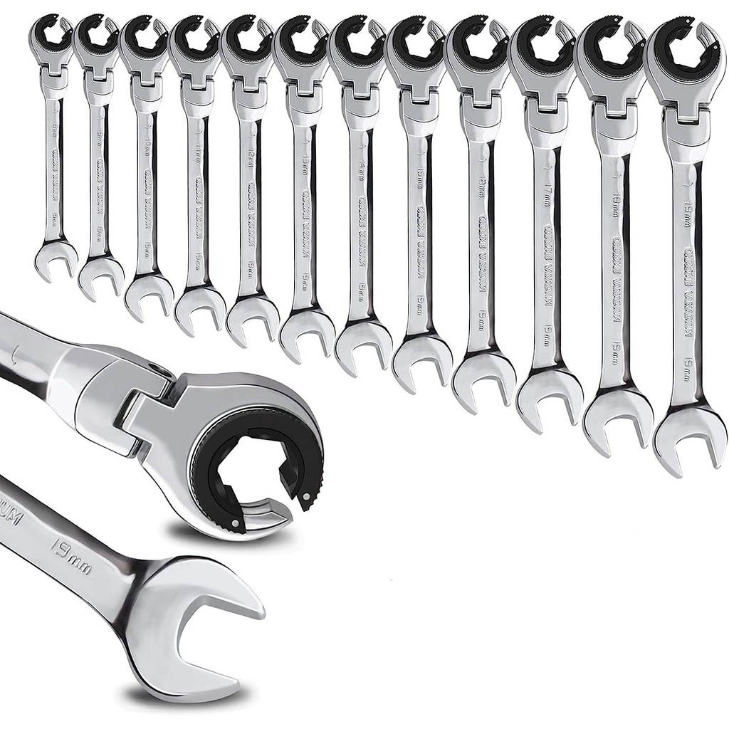 ⬡ Kombinuotas terkšlinis raktas su lanksčia atvira galva 10 mm (CL407410, CHANGLU TOOLS)