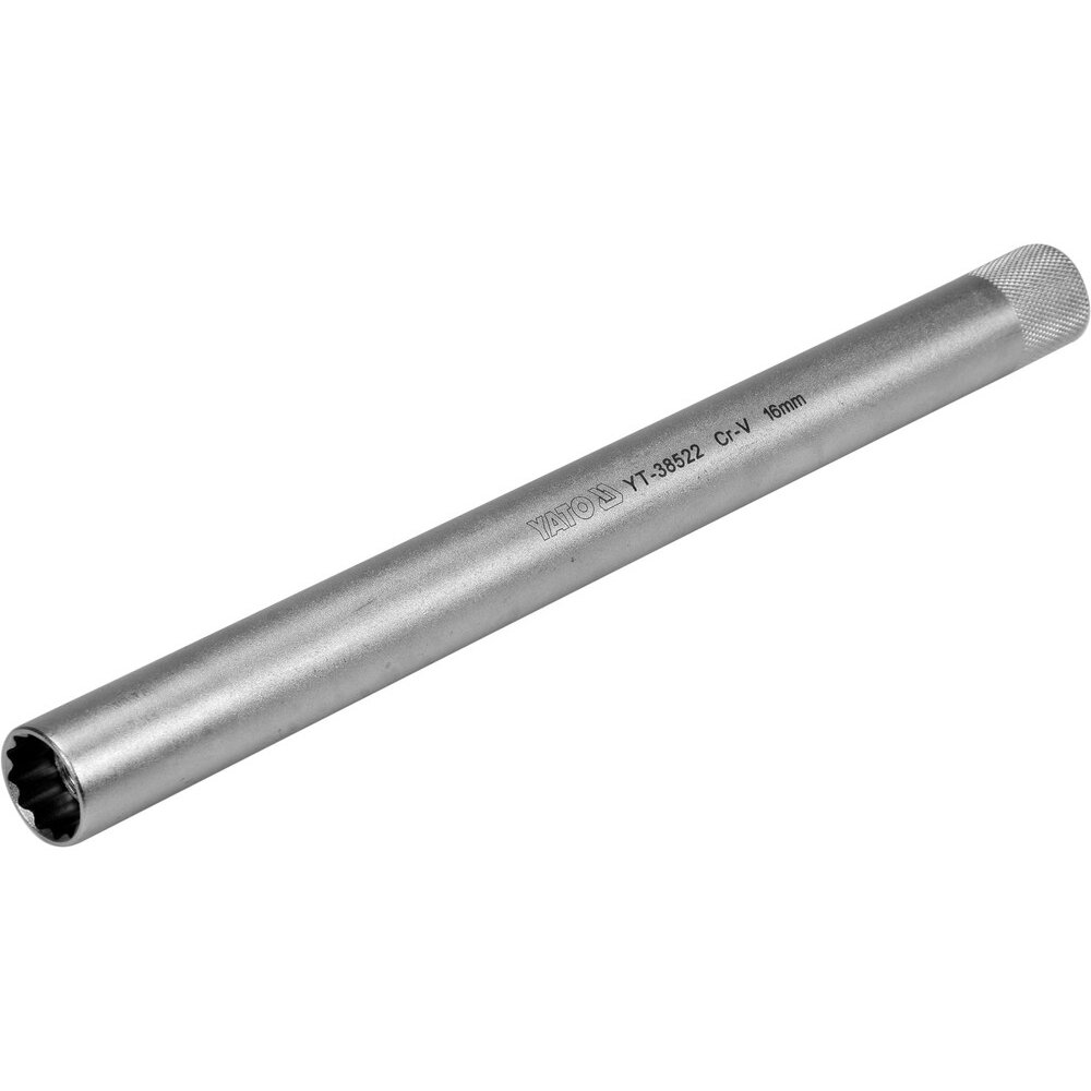 ⬡ Prailginta galvutė žvakei 3/8" 16mm (plonasienė)(12-briaunė) (YT38522, YATO)