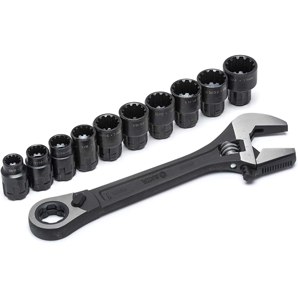 ⬡ Adjustable wrench with pass-through socket set 11 pcs 10-19 mm black (ST09000, SATA)