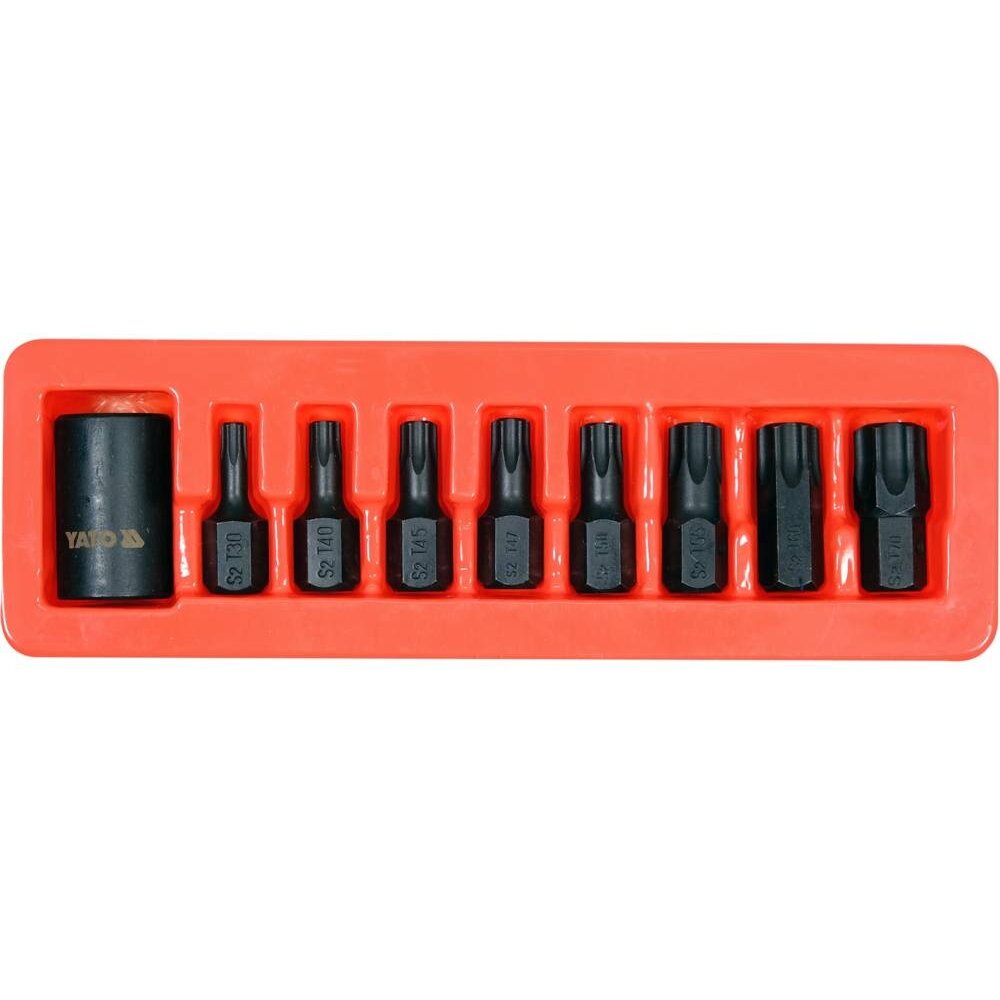 ⬡ Smūginių galvučių su antgaliais rinkinys 1/2" (TORX) 9 vnt. (YT10664, YATO)