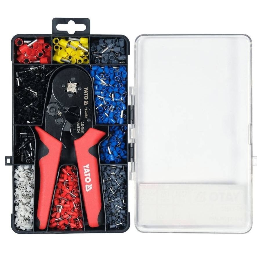 ⬡ Ratchet crimping pliers with 1200 pcs insulated ferrules set (YT23052, YATO)