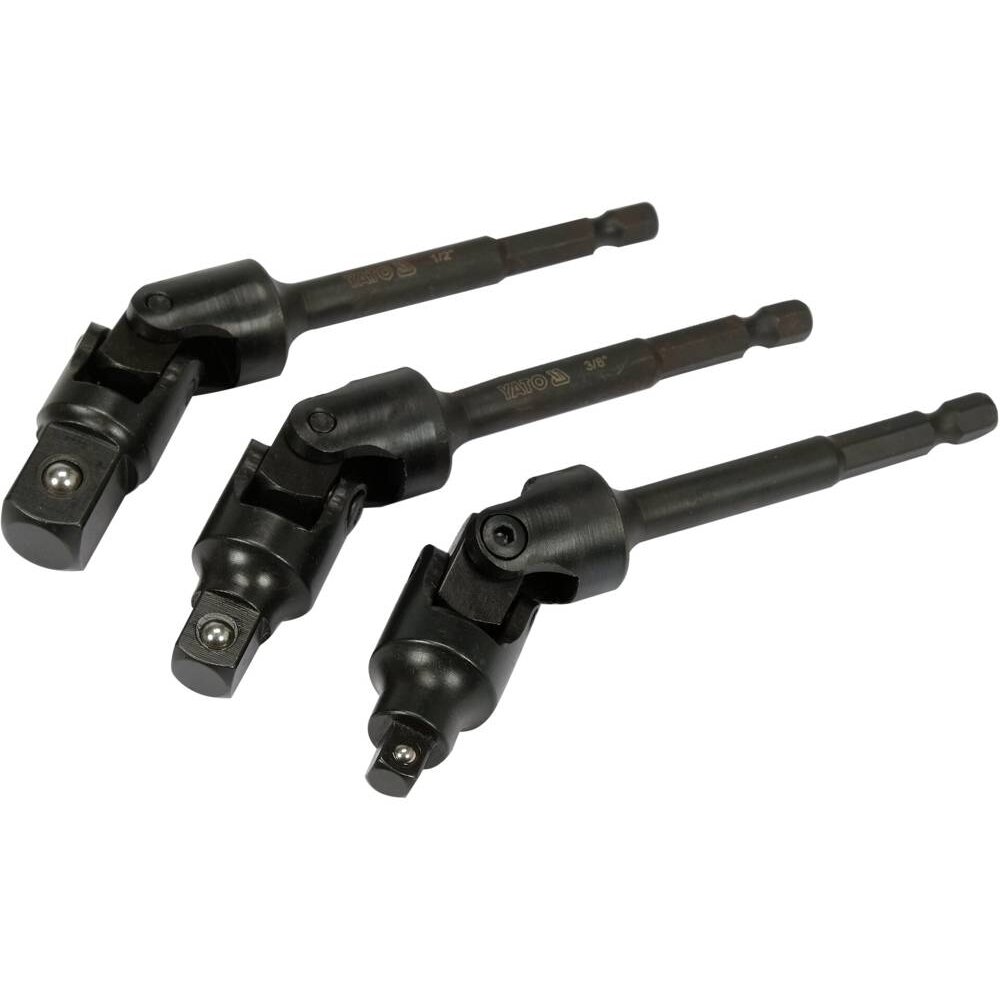 ⬡ 1/4" + 3/8" + 1/2" Lanksčių adapterių gręžtuvui rinkinys (3 vnt.) (YT04641, YATO)