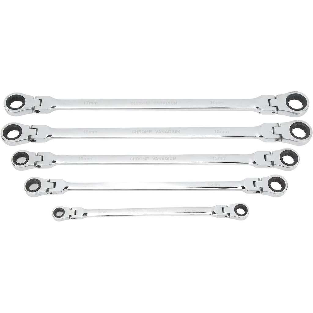⬡ Flex head ratcheting wrench set, extra long, 5 pcs (8-19 mm) (MHR10673)