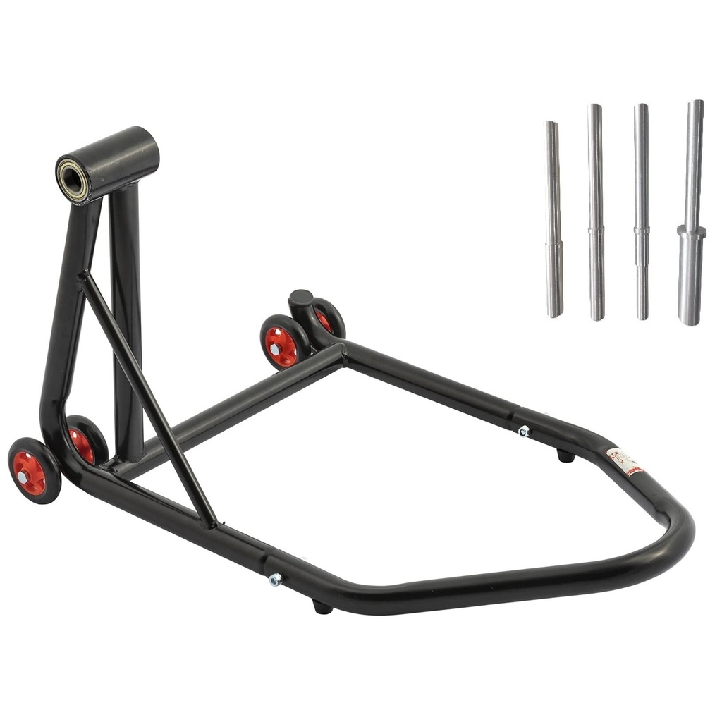 ⬡ Motociklo stovas vienpusei svirčiai, galiniam ratui, 340 kg, su adapteriais (MHRM1102SET)