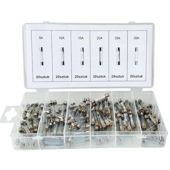 ⬡ Glass fuse set, 120 pcs, 5-30 A (KD1302)