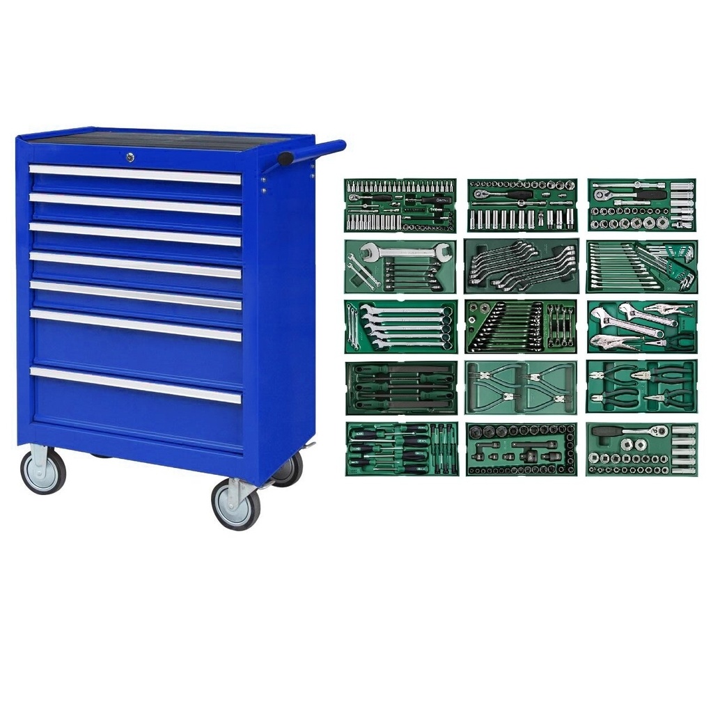 ⬡ Roller cabinet with tool set trays, 300pcs. (NTBR4007XIS15, TONGRUN)