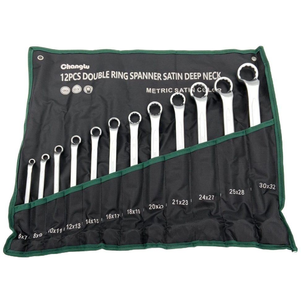 ⬡ Dvipusių gilių atlenktų žiedinių raktų rinkinys 12 vnt. (6-32 mm) (CL100812, CHANGLU TOOLS)