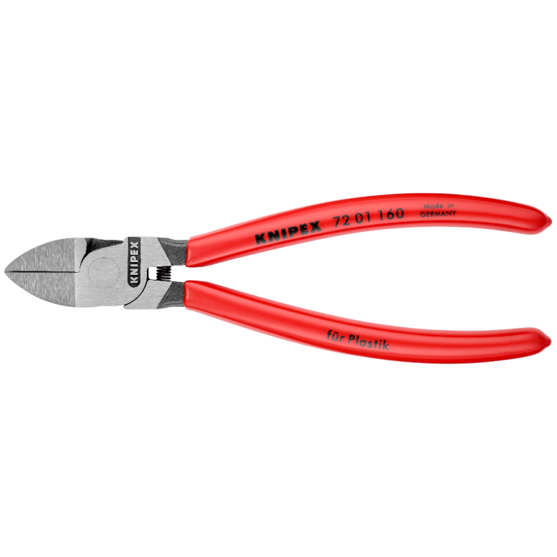 ⬡ Įstrižinio pjovimo replės plastikui 160 mm (7201160, KNIPEX)