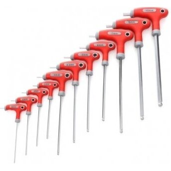 ⬡ T formos rankenos rutulinių šešiabriaunių raktų rinkinys 2-10 mm, 11 vnt. (KRKTW02)