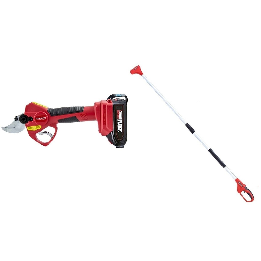 ⬡ Cordless Brushless Pruning Shears with telescopic extension WORCRAFT 20V Li-ion (CSCS20LiBPWERT, WORCRAFT)