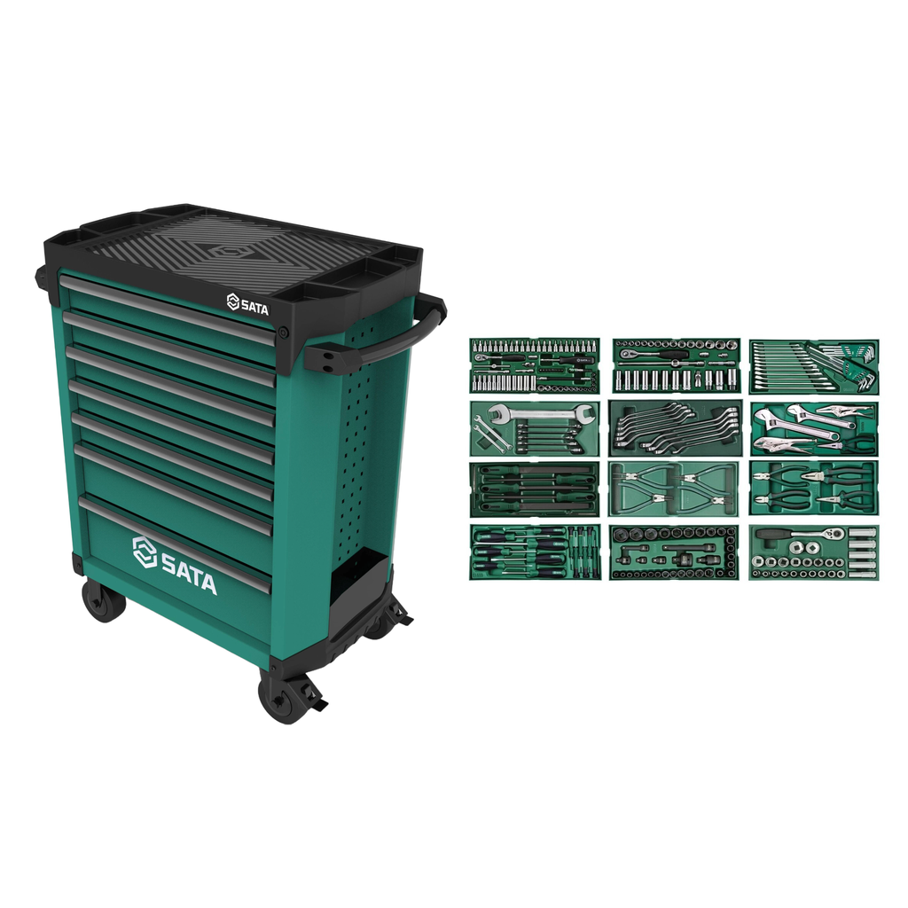 ⬡ Roller cabinet with tool set trays, 246 pcs (ST09918, SATA)