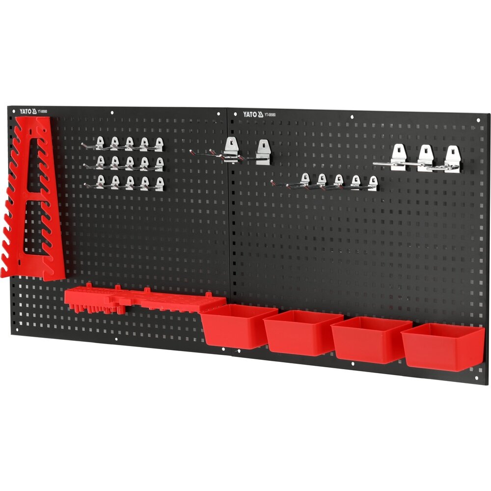 ⬡ Metal tool board with hooks and containers, 34 pcs (YT08980, YATO)