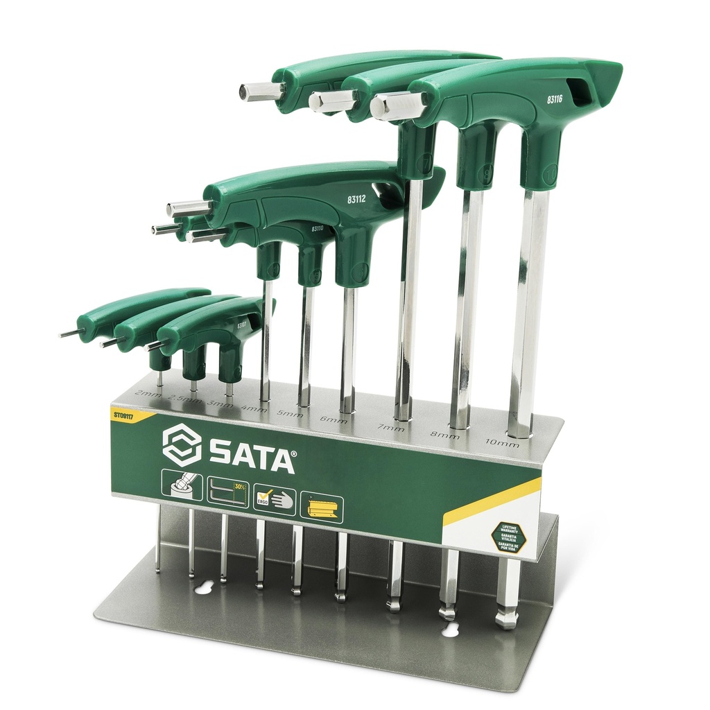 ⬡ T-Handle ball point hex key set 2-10mm 9pcs (ST09117, SATA)